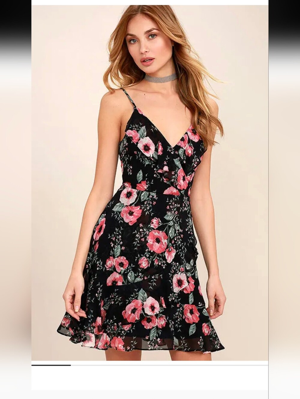 Black Swan Black Floral Dress with Pink and Blue Accents